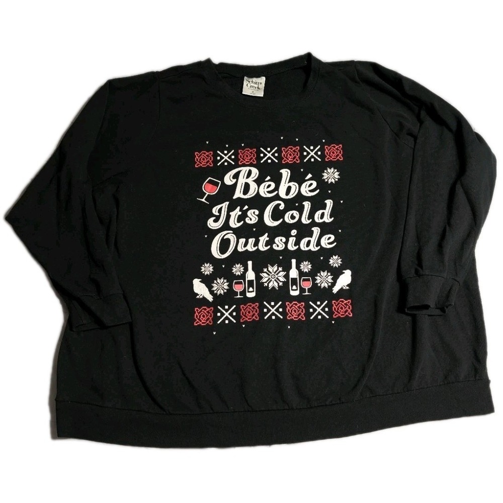 Schitts Creek Bebe It's Cold Outside Christmas Sweatshirt Black Oversized‎